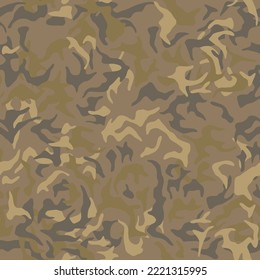 Braunbeige Tarnung nahtloses Muster. Moderne militärische Camo-Struktur. Wüstenmaskierfarbe. Stock-Vektorgrafik.