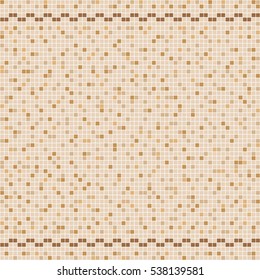 Brown and beige ceramic tile mosaic with symmetric border. Vector seamless pattern. Design for cover, textile, pool, kitchen, bathroom.