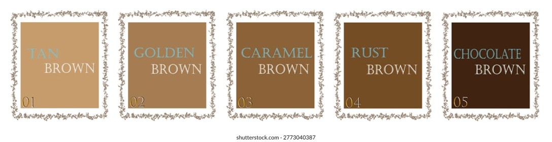 Brown Beige Color Swatch Sample Strip Set for Design Branding and Commercial Use
