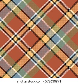Brown beige diagonal fabric texture pixeled seamless pattern. Vector illustration.
