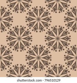 Brown and beige floral ornament. Seamless pattern for textile and wallpapers