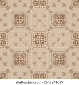 Brown and Beige Geometric Ethnic Seamless Pattern. Geometric Floral Monogram Seamless Pattern. Earth Tone Abstract Tribal Textile Design Background. Neutral Tone Modern Bohemian Geometric Print. 