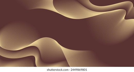 Brown, beige, golden line waves. Soft colorful gradient shapes. 3d style.