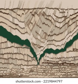 brown beige green line wave vector illustration digital vintage wall decoration mural pattern