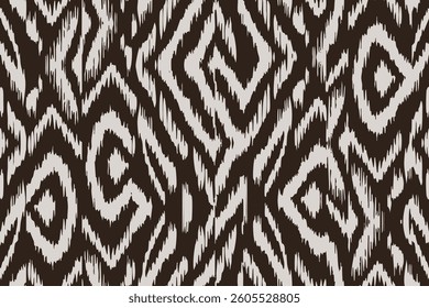 Brown beige ikat curved diamond form , Seamless vector blurred stripe endless print trendy colorful textile fashion illustration drawing beautiful ornament ogee pattern ethnicity ornamental
