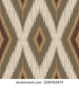 Brown Beige Ikat Seamless Pattern Textile Traditional Abstract Ethnic Decorative Fabric Ornamental Boho Vintage Woven Geometric Striped Classic Handmade Decorative Symmetric Folk Craft Stylish Design