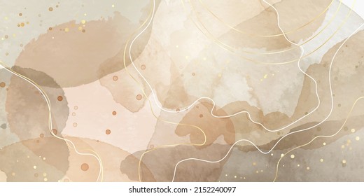 Brown beige and ivory liquid marble watercolor background with gold lines. Pastel elegant earth tone green minimal modern canvas wallpaper with paint brush pattern. Vector illustration - Shutterstock ID 2152240097