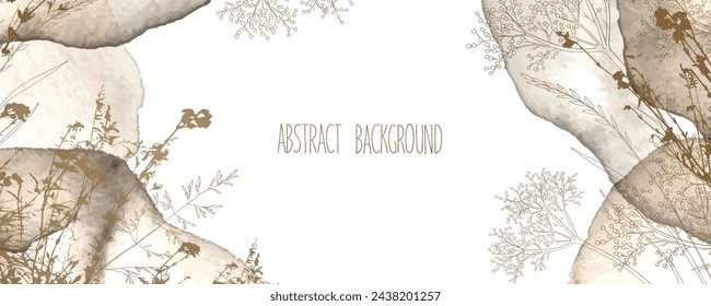 Brown beige marble texture watercolor background with gold lines. Pastel elegant earth tone minimal modern wallpaper with paint brush pattern