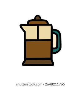 Brown and Beige Moka Pot Coffee Maker with Black Handle in Simple Flat Hand-Drawn Illustration