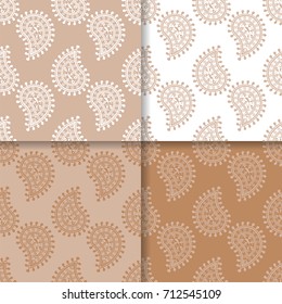 Brown beige paisley ornaments. Seamless patterns. Vector illustration