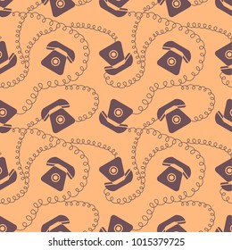 Brown beige phone pattern/ telephone seamless vector background