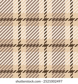 Brown and beige plaid check seamless patten. Vector Tartan autumn plaid textured background. Traditional winter fabric print. Checkered plaid texture for fashion, print, design, decor.