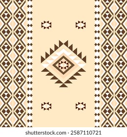 Brown and beige seamless native American, African, or Navajo patterns. Ethnic ornament on the carpet. Aztec style. Tribal motif. Vector illustration for wallpaper, curtains, and textiles.