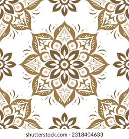 Brown and beige seamless pattern with mandala ornament. Traditional Arabic, Indian motifs. Great for fabric and textile, wallpaper, packaging or any desired idea.
