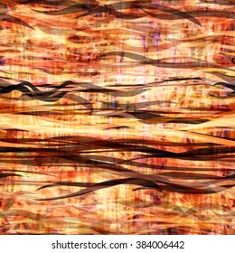 Brown and beige seamless vector pattern. Easy editable. Twisted colorful wavy lines. For Boho design. Stains and scratches