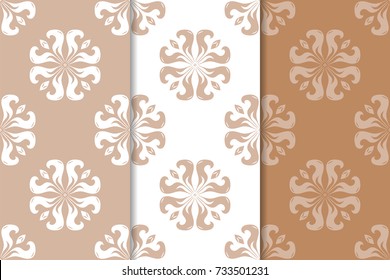Brown and beige set of floral backgrounds. Set of seamless patterns for textile and wallpapers