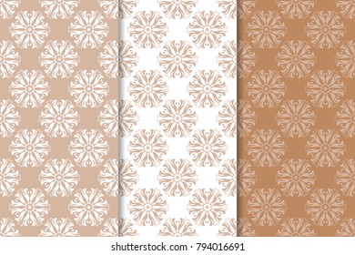 Brown and beige set of floral backgrounds. Set of seamless patterns for textile and wallpapers