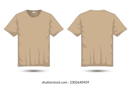 Brown or beige short-sleeved T-shirt front and back