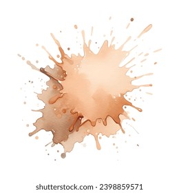 Brown and beige watercolor splash splatter stain brush stroke spray with wet effect on white background. Modern pastel color aquarelle spot. Trendy isolated design on white. Vector watercolor splash.