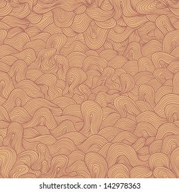 Brown and beige wavy shapes. Vector seamless pattern.