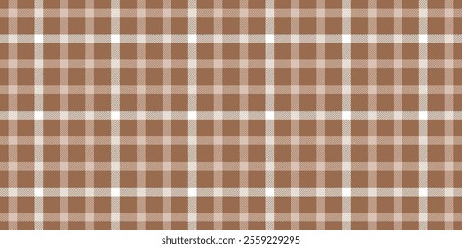 Brown beige white check pattern. Seamless vector tartan texture. Shirt, dress, tablecloth, blanket or casual fashion print design. Checkered plaid pattern.