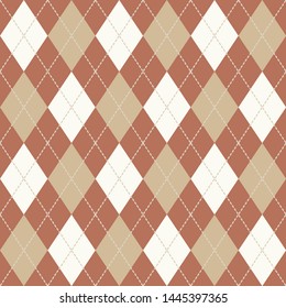 Brown,  Beige  and  White Seamless Argyle Pattern Vector Background. Can Be Used for Wallpaper, Pattern Fills, Web Page Background, Surface Textures
