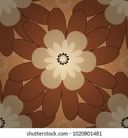 Brown, beige and yellow background with flowers pattern. Vector floral seamless pattern.