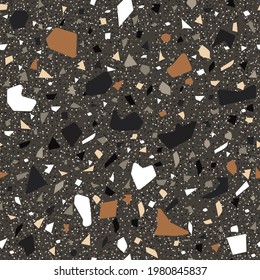 Brown, beige,white,black color Seamless Texture in dark background Terrazzo Floor, Abstract Terrazzo vector background.Marble floor for design.Vector illustrator