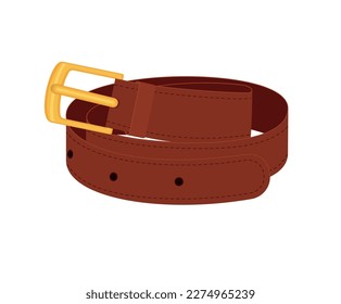 Brown belt with buttoned buckles isolated on white background. Clothing elements stylish accessories. Vector illustration of straps brown in cartoon flat style. Eps 10