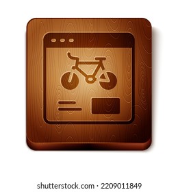 Brown Bicycle rental mobile app icon isolated on white background. Smart service for rent bicycles in the city. Mobile app for sharing system. Wooden square button. Vector