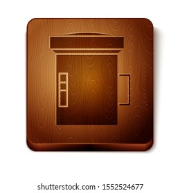 Brown Big flashlight for diver icon isolated on white background. Diving underwater equipment. Wooden square button. Vector Illustration