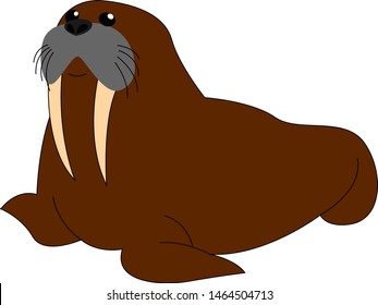 Brown big walrus, illustration, vector on white background.