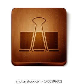 Brown Binder clip icon isolated on white background. Paper clip. Wooden square button. Vector Illustration