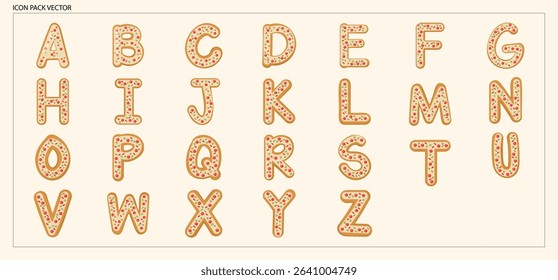 Brown Biscuit and Cookie Alphabet Letter Icons for Sweet Food Design
