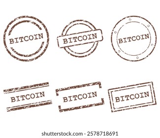 Brown bitcoin stamps on white