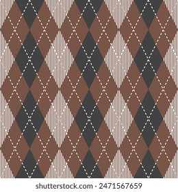 Brown and black argyle pattern. Argyle vector pattern. Argyle pattern. Seamless geometric pattern for clothing, wrapping paper, backdrop, background, gift card, sweater.