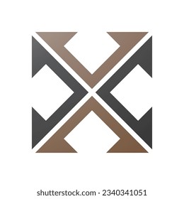 Brown and Black Arrow Square Shaped Letter X Icon on a White Background