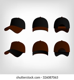 Brown and black baseball cap vector set