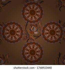 Brown, black and beige colors. Vector ethnic mandalas, doodle background circles.