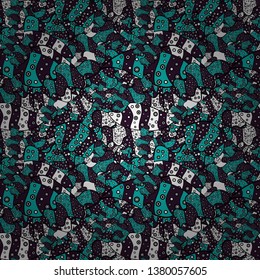 Brown, black and blue on colors. Vector illustration. Doodles pattern for wrapping paper. Abstract nice background.