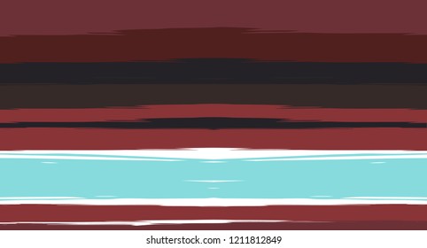Brown, Black, Blue Painted Vector Seamless Summer Pattern Sailor Stripes. Grunge Textured Horizontal Modern Lines, Paintbrush Male Fabric Design. Vector Watercolor Seamless Stripes Cool Background