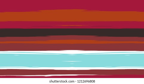 Brown, Black, Blue Painted Vector Seamless Summer Pattern Sailor Stripes. Simple Textured Horizontal Modern Lines, Paintbrush Male Fabric Design. Vector Watercolor Seamless Stripes Cute Background