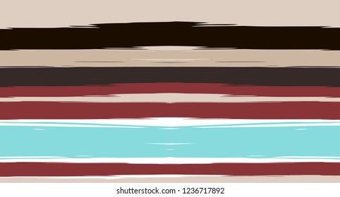 Brown, Black, Blue Painted Vector Seamless Summer Pattern Sailor Stripes. Simple Textured Horizontal Modern Lines, Paint Brush Male Fabric Design. Vector Watercolor Seamless Stripes Cute Background