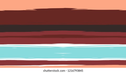 Brown, Black, Blue Sailor Stripes Painted Vector Seamless Summer Pattern. Grunge Textured Horizontal Modern Lines, Paintbrush Male Fabric Design. Vector Watercolor Seamless Stripes Cool Background