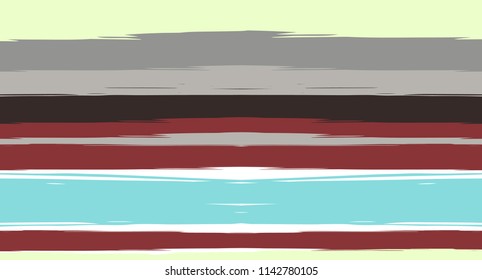Brown, Black, Blue Vector Seamless Summer Pattern Funky Sailor Stripes. Grunge Textured Horizontal Graffiti Lines, Paint Brush Male Fabric Design. Vector Watercolor Seamless Stripes Track Background