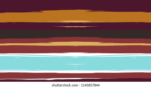 Brown, Black, Blue Vector Seamless Summer Pattern Painted Sailor Stripes. Simple Textured Horizontal Modern Lines, Paintbrush Male Fabric Design. Vector Watercolor Seamless Stripes Cute Background