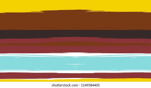 Brown, Black, Blue Vector Seamless Summer Pattern Funky Sailor Stripes. Simple Textured Horizontal Graffiti Lines, Paint Brush Male Fabric Design. Vector Watercolor Seamless Stripes Trace Background