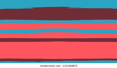 Brown, Black, Blue Vector Seamless Summer Pattern Funky Sailor Stripes. Trendy Textured Horizontal Hipster Lines, Paintbrush Male Fabric Design. Vector Watercolor Seamless Stripes Cool Background