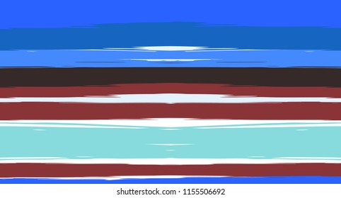 Brown, Black, Blue Vector Seamless Summer Pattern Narrow Sailor Stripes. Trendy Textured Horizontal Modern Lines, Paintbrush Male Fabric Design. Vector Watercolor Seamless Stripes Cute Background