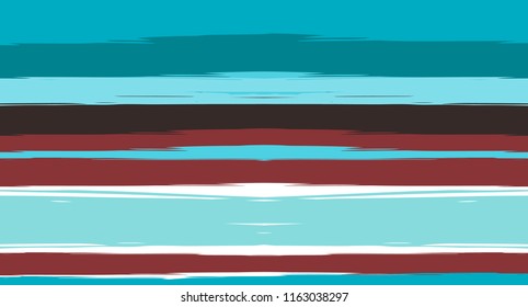 Brown, Black, Blue Vector Seamless Summer Pattern Painted Sailor Stripes. Grunge Textured Horizontal Modern Lines, Paintbrush Male Fabric Design. Vector Watercolor Seamless Stripes Cool Background